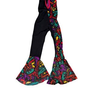 Handmade Dance Jumpsuit Neon Geometric Bell Bottom Sequin Retro 90s Youth Small